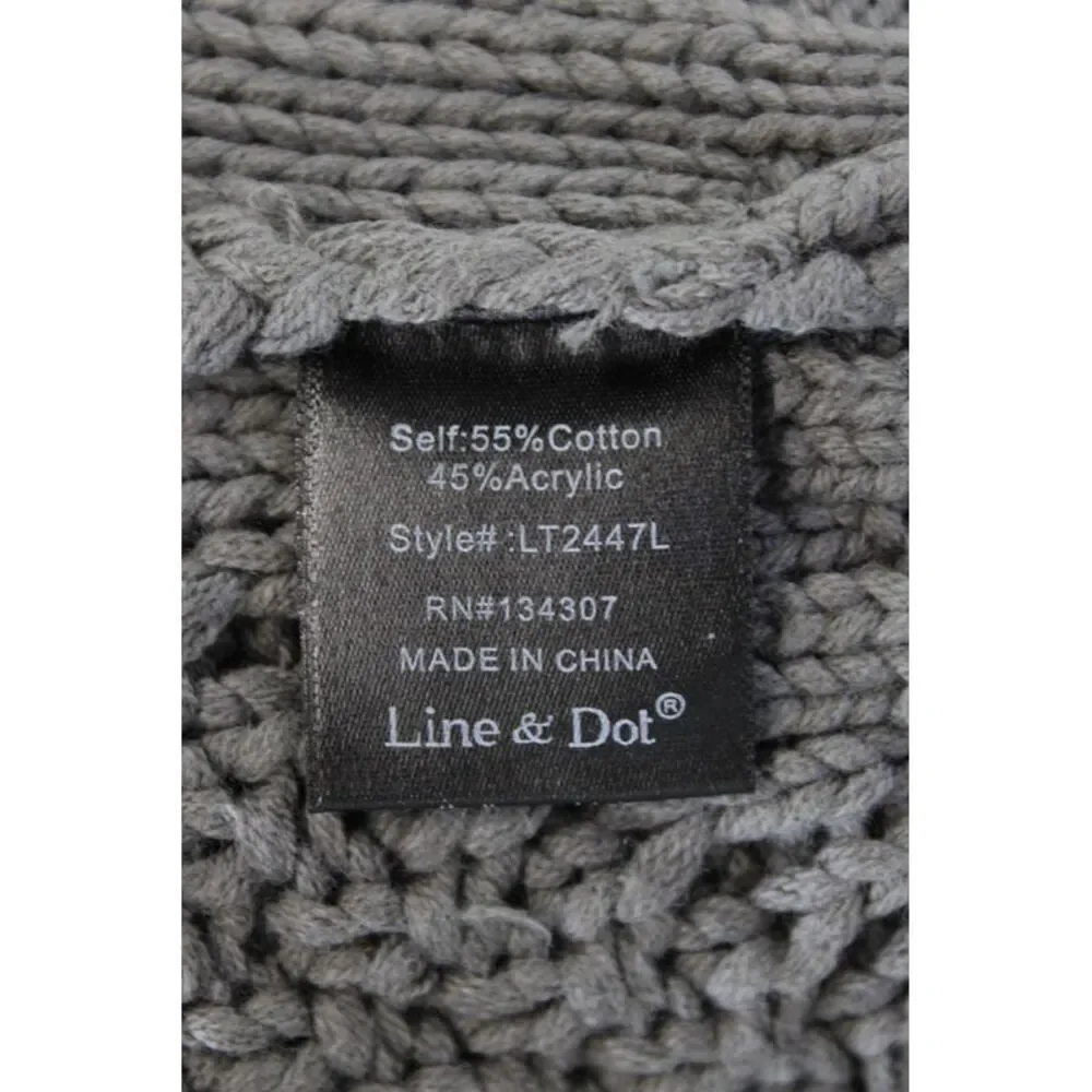 Line And Dot Womens Chunky Knit Crew Neck Fringe Cropped Sweater Gray Cotton XS